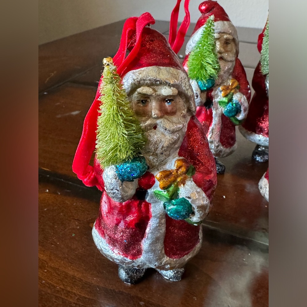 4 Pottery Barn whimsical Santa Ornaments